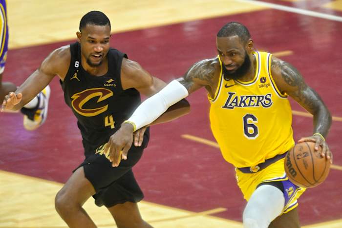 Evan Mobley LeBron James Dec 6 2023